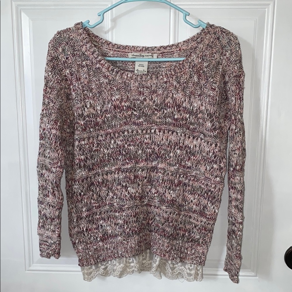 American Rag Knit Sweater with Lace Hem